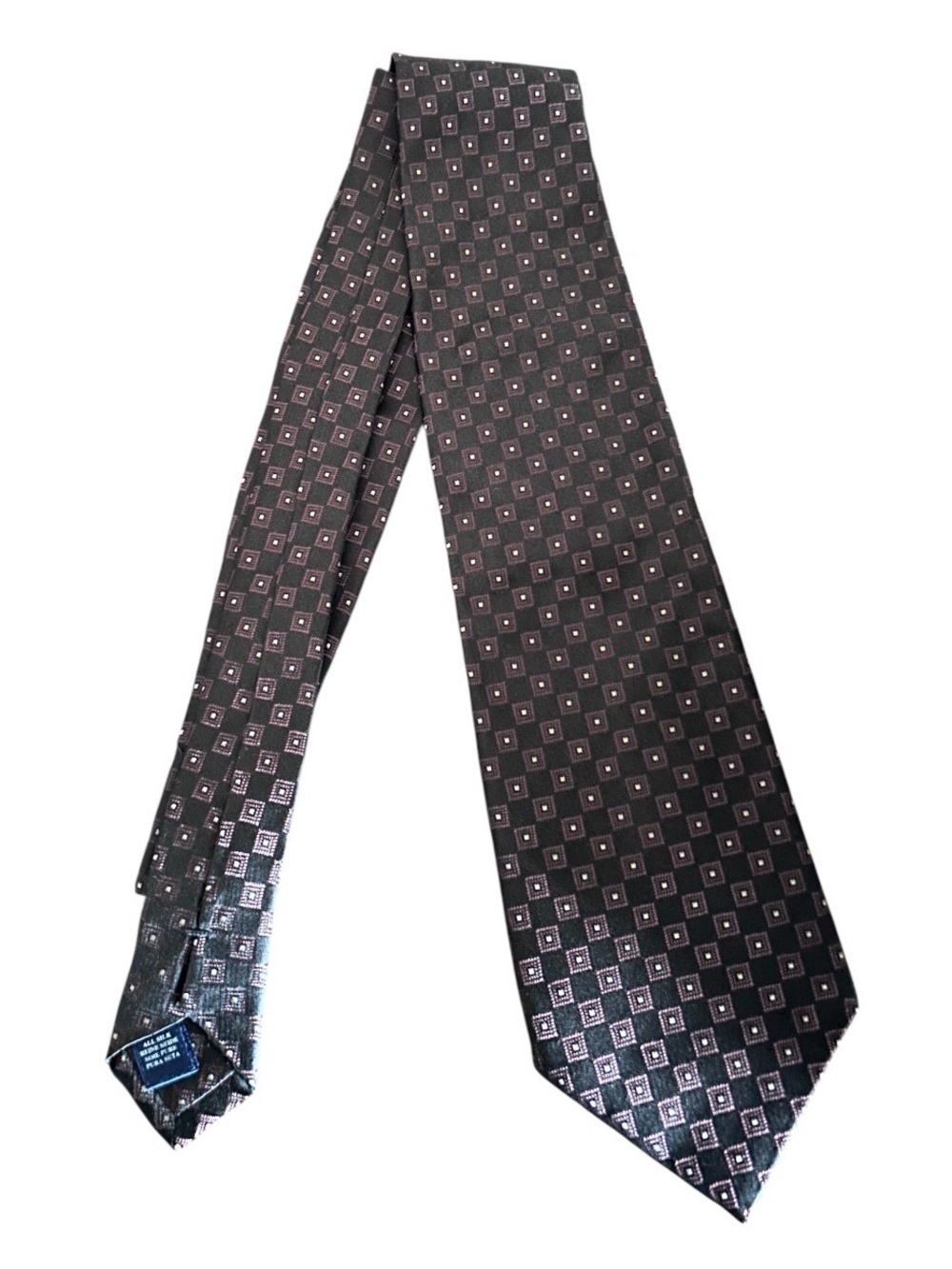 Vintage Burberry London Italy 100% Silk Tie Geometric Pattern 4" Wide NEW